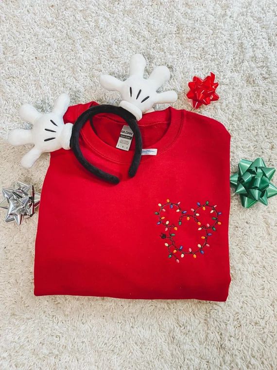 Mickey Christmas Lights || Disney Tshirt || Disney Sweatshirt || Embroidery || Disney World | Etsy (US)