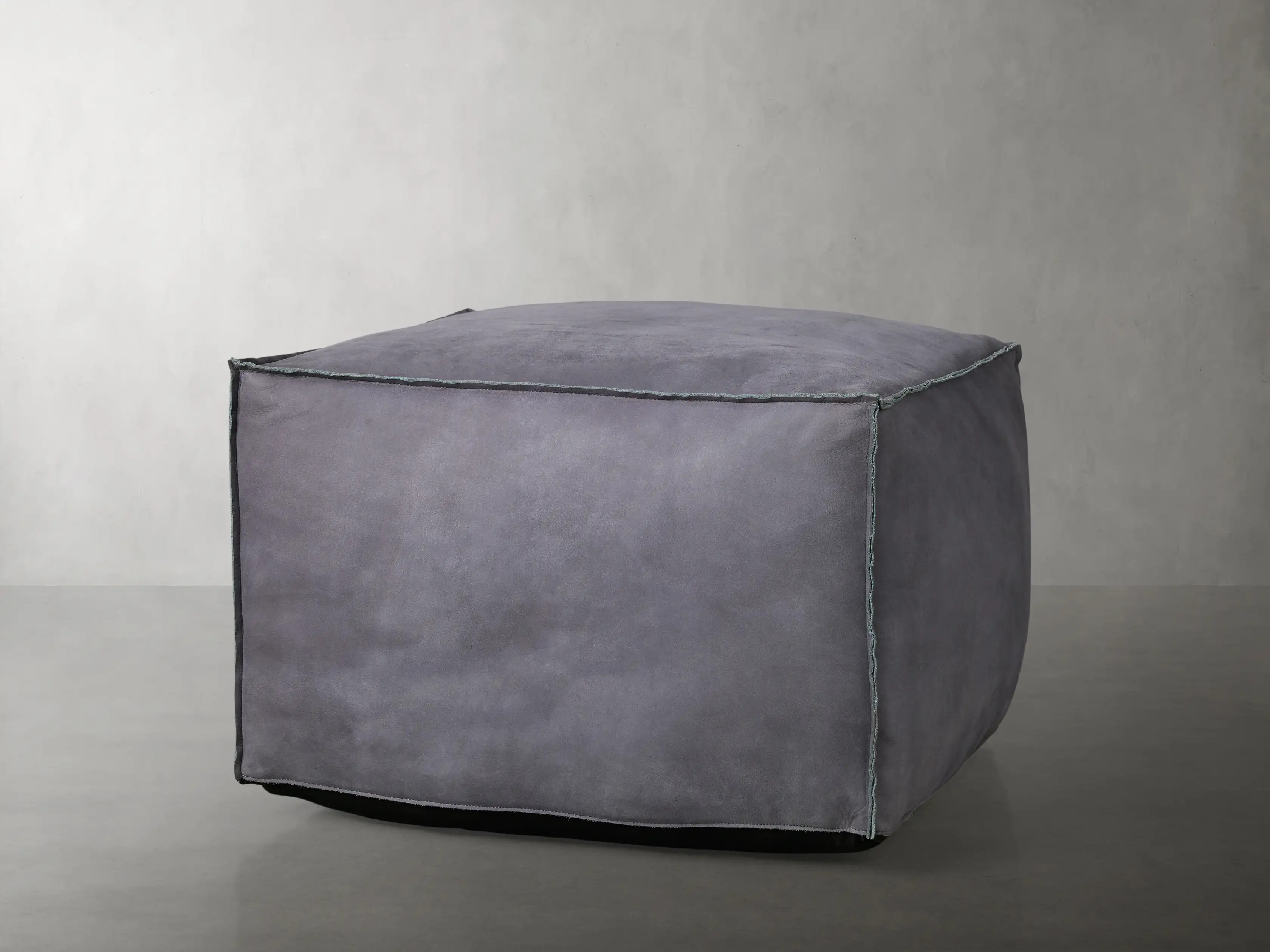 Nubuck Leather Pouf in Mineral | Arhaus