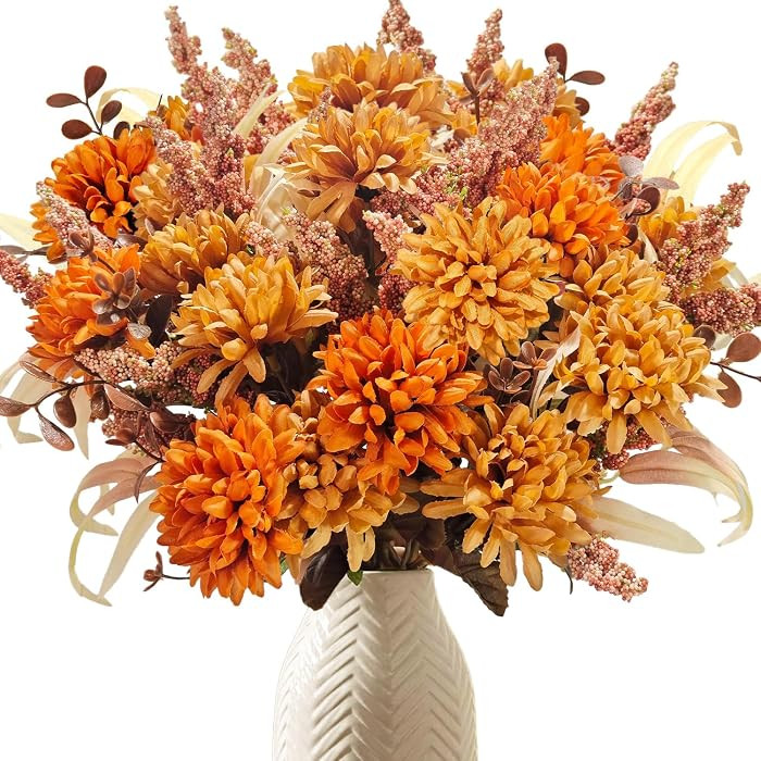 6 Bouquets of Fake Fall Flowers Artificial Mums for Fall Decoration | Amazon (US)