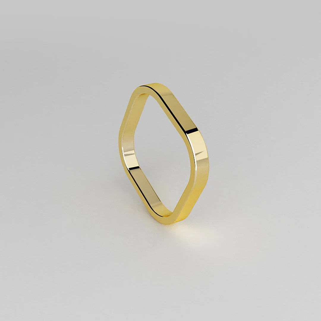 14K Gold Square Band / Solid Gold / FREE ENGRAVING | Etsy (US)