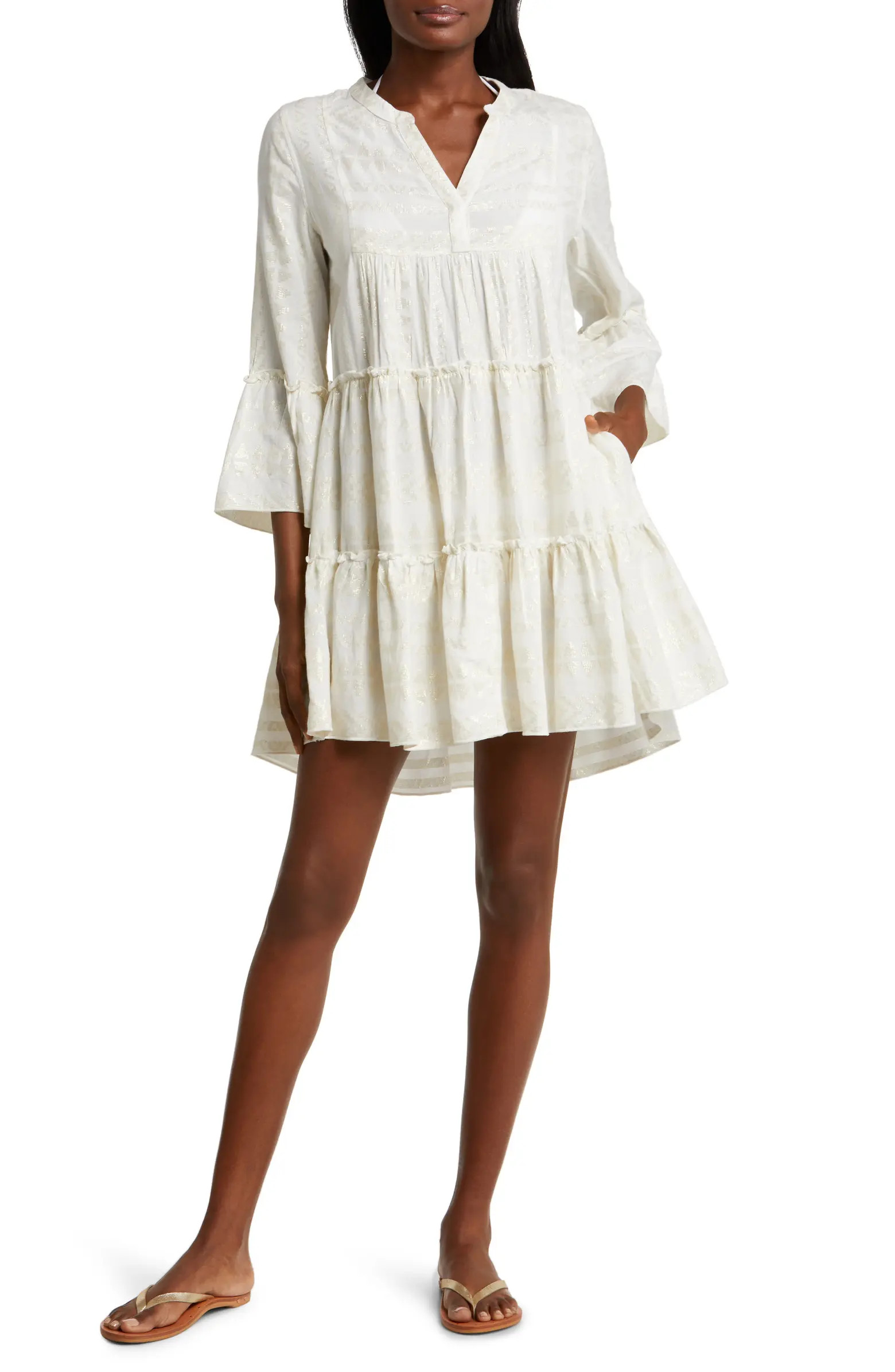 Metallic Bell Sleeve Cover-Up Dress | Nordstrom