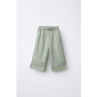 Zara - 100% Linen Culotte Pants - Greenish - 2 Years (36,2 Inches) - Kids | Zara US