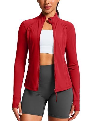 G Gradual Ladies Red Gym Jackets Extended Crop Christmas Gift Fit Zip Up 4 Pockets Running Workout Activewear (Red, 2XL) | Amazon (US)