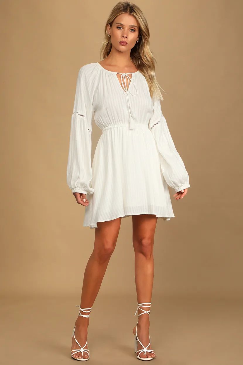 Freshest Take White Long Sleeve Skater Mini Dress | Lulus (US)