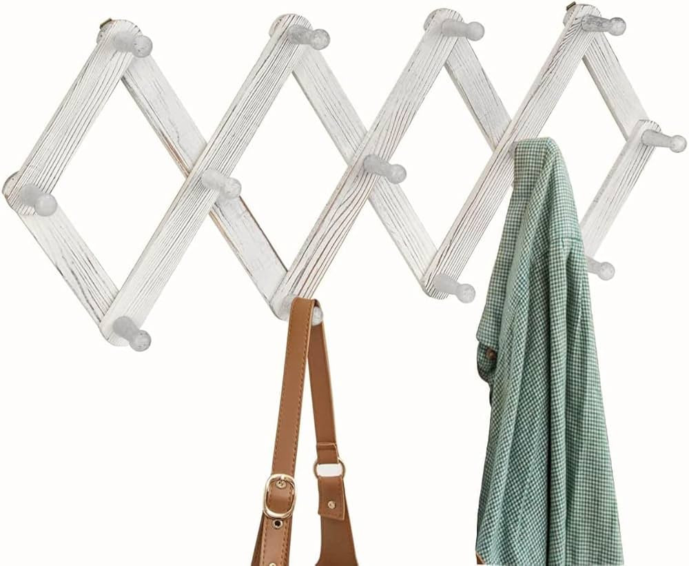 Homode Accordian Wall Hanger, Expandable Coat Rack Wall Mounted, Accordion Style Wood Hat Rack wi... | Amazon (US)