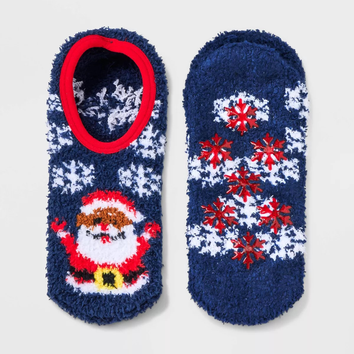 Women's Santa Cozy Holiday Liner Socks with Grippers - Wondershop™ Navy/Red 4-10 | Target