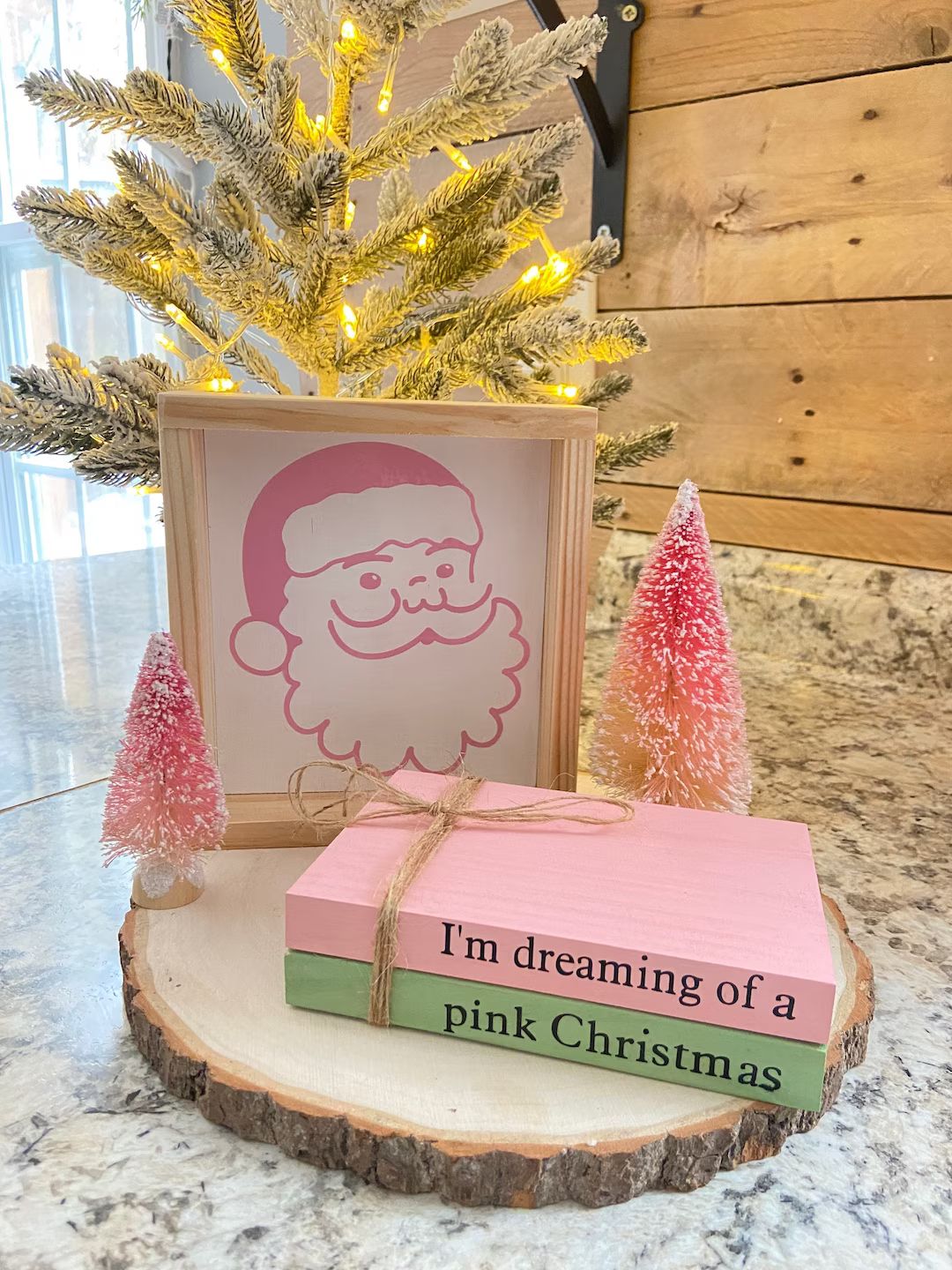 Pink Christmas Decor Bundle Christmas Pink Decor Santa Sign - Etsy | Etsy (US)