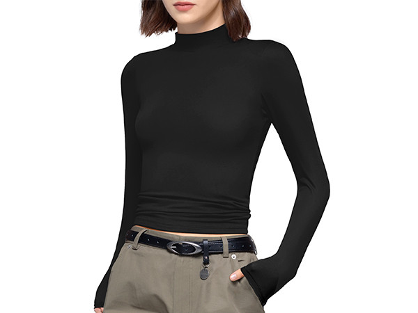 PUMIEY Women's Long Sleeve T Shirts Mock Turtleneck Slim Fit Tops Sexy Basic Tee Smoke Cloud Pro ... | Amazon (US)