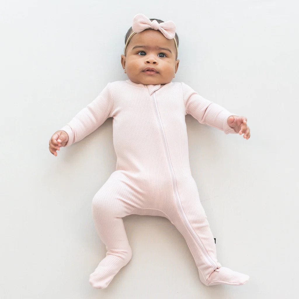 Ribbed Zipper Footie in Blush | Kyte Baby