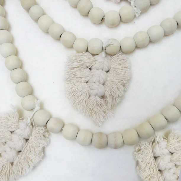 Holiday Time Wood Bead Garland with Natural Tassels, 6' - Walmart.com | Walmart (US)