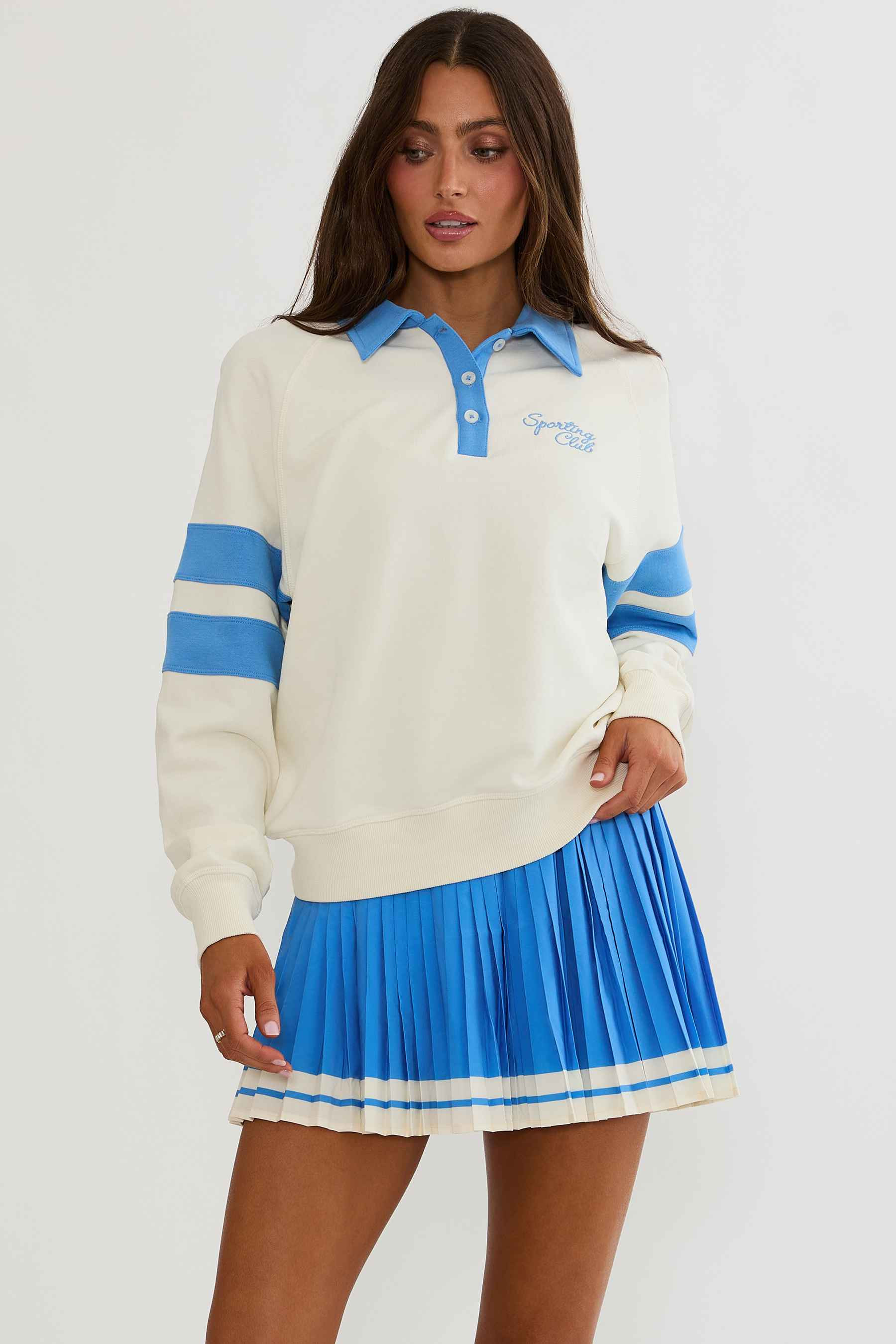 Bennett Top Opal Sky Colorblock | French Terry Polo Pullover | Beach Riot | Beach Riot