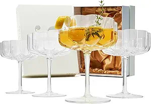 Khen Flower Vintage Wavy Glass Coupes Martini, Champagne & Cocktail Coupes - Set of 4-7oz Colorfu... | Amazon (US)