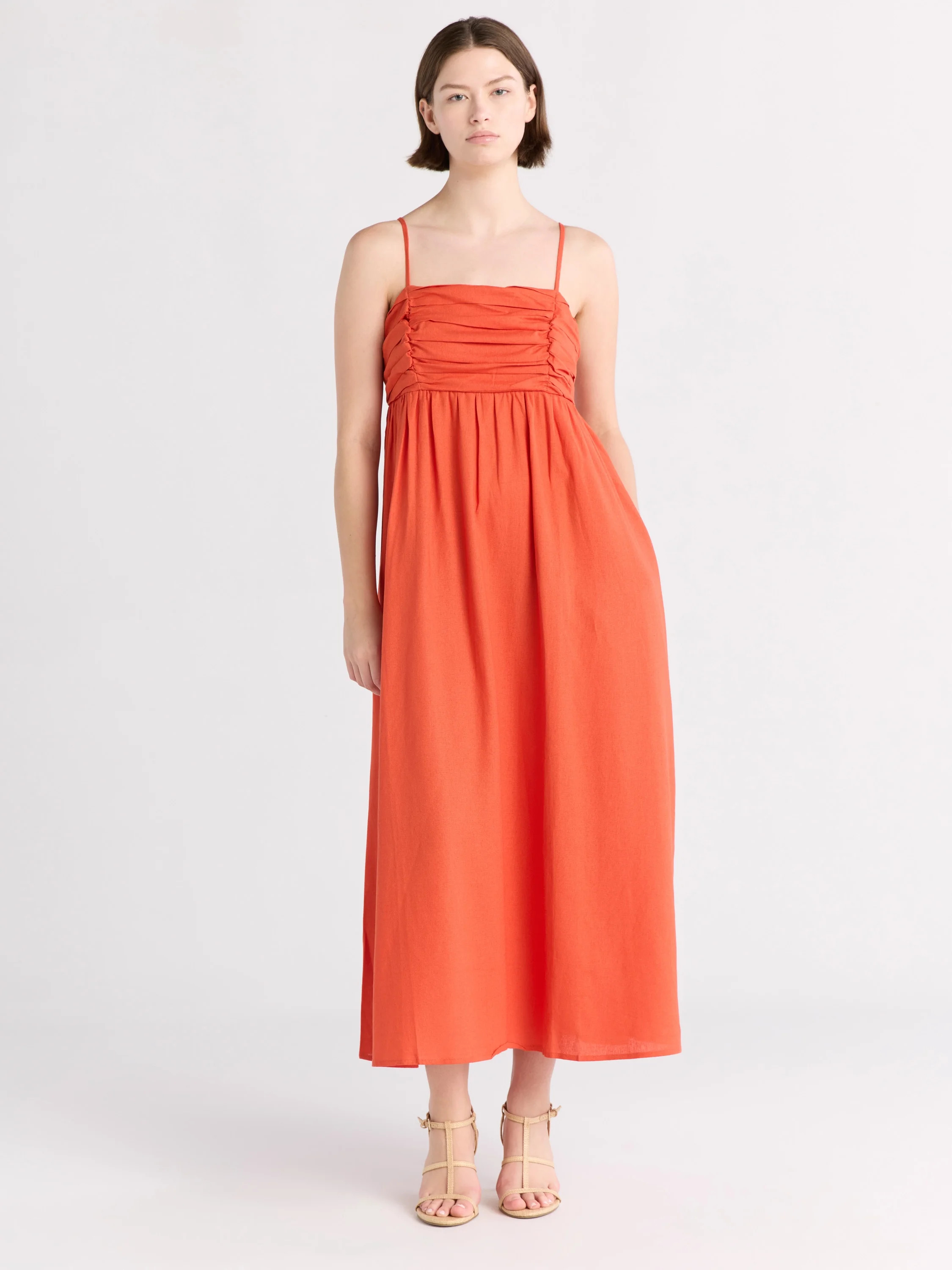 Free Assembly Women's Pleated Linen Blend Maxi Dress, Sizes XS-XXXL | Walmart (US)