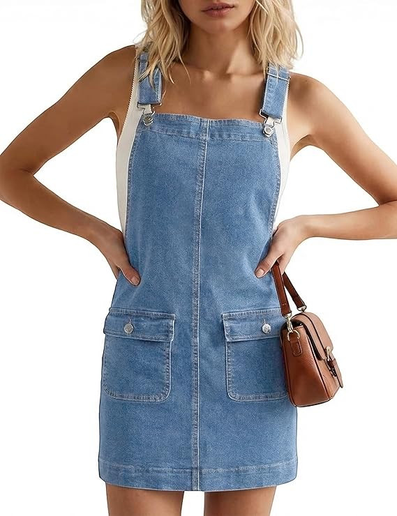 BISUAL Denim Overalls for Women Adjustable Strap Flap Pockets Jean Overall Dress Sleeveless Casua... | Amazon (US)