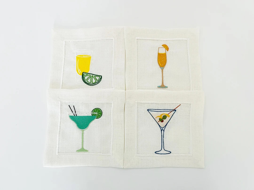 Embroidered Linen Cocktail Napkins: Margarita, Martini, Mimosa, Tequila - Set of 4 | Etsy (DACH)