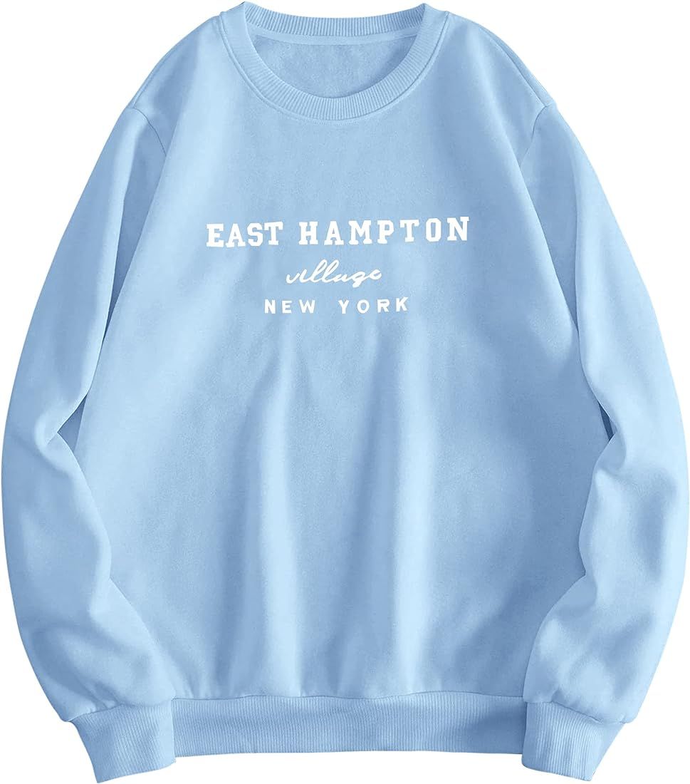 Women’s East Hampton Letter Print Graphic Sweatshirt Oversized Drop Shoulder Fleece Teen Girls ... | Amazon (US)