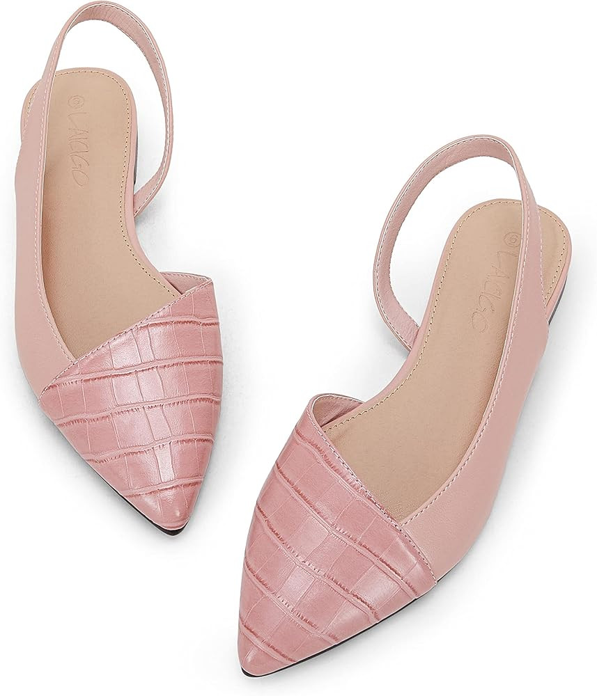 LAICIGO Women's Closed Pointed Toe Flats Slingback Low Heel Slip-on Cutout Animal Print Backless ... | Amazon (US)