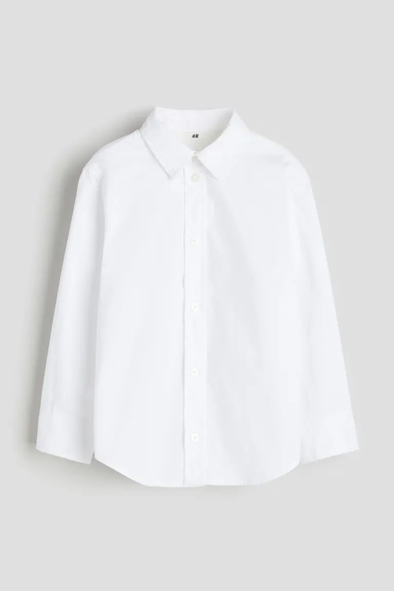 Long-sleeved Cotton Shirt - White - Kids | H&M US | H&M (US + CA)
