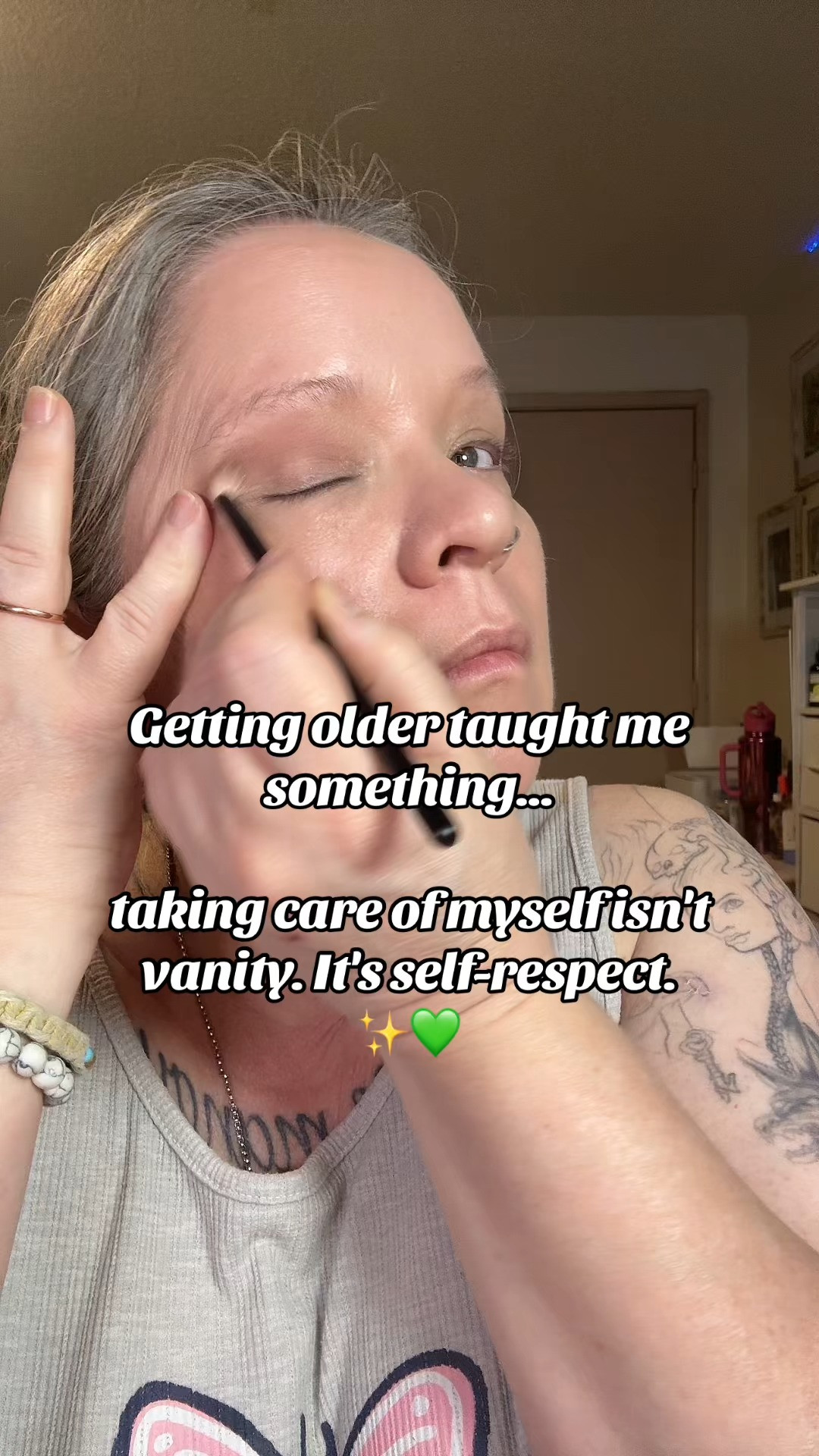 Getting older taught me something...

Taking care of myself isn't vanity. It's self-respect. ✨💚

For years, I poured so much of myself into other people.

The kids.
The family.
The house.
The work.
 

 #LTKmomlife #LTKvlog