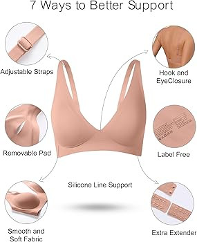 SHARICCA Pro Seamless Bra for Women Deep V Neck Wirefree Bra Adjustable Strap Comfort Sleep Bra R... | Amazon (US)