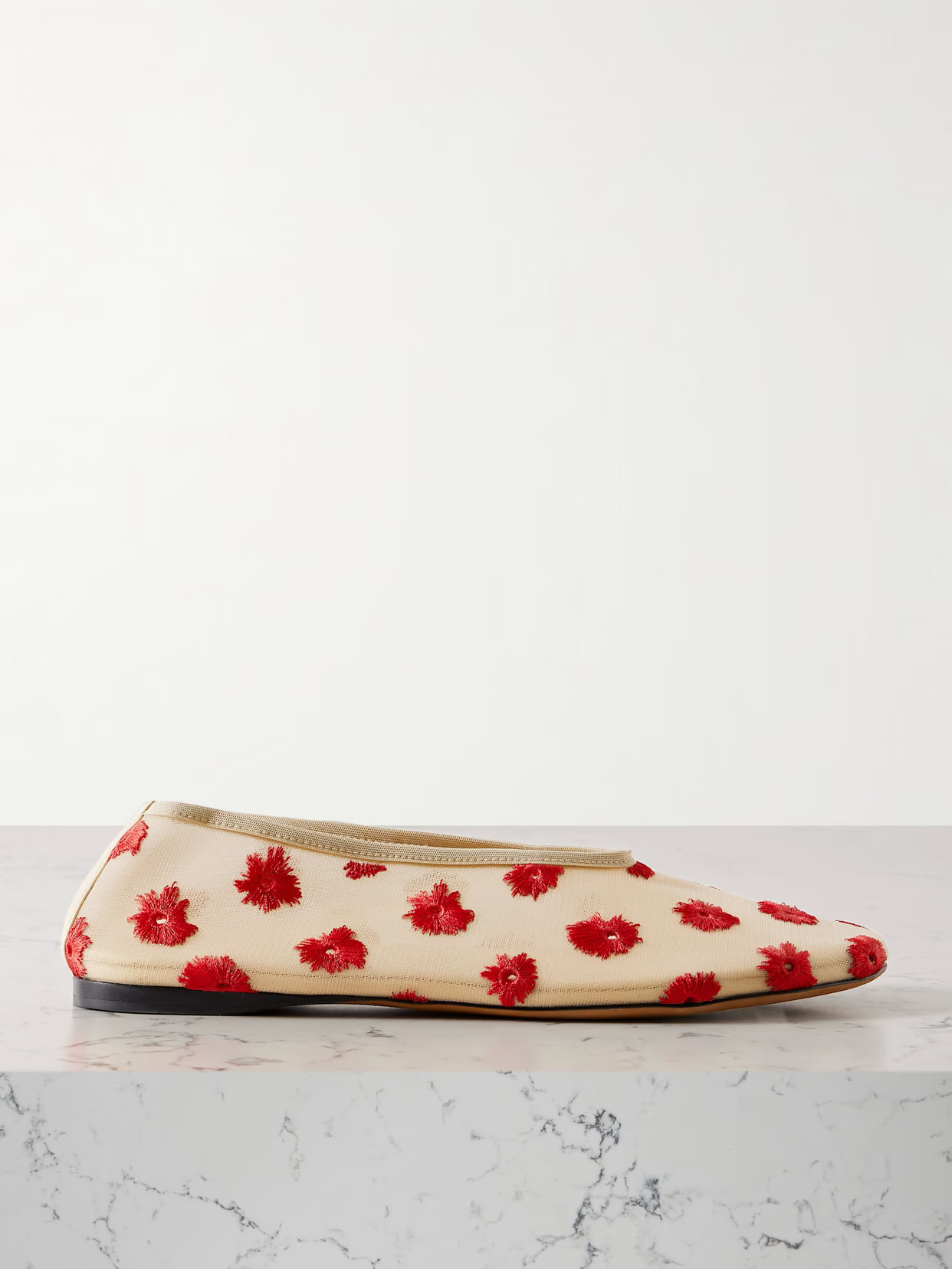 Proenza Schouler - Tee Embroidered Mesh Ballet Flats - Cream | NET-A-PORTER (US)