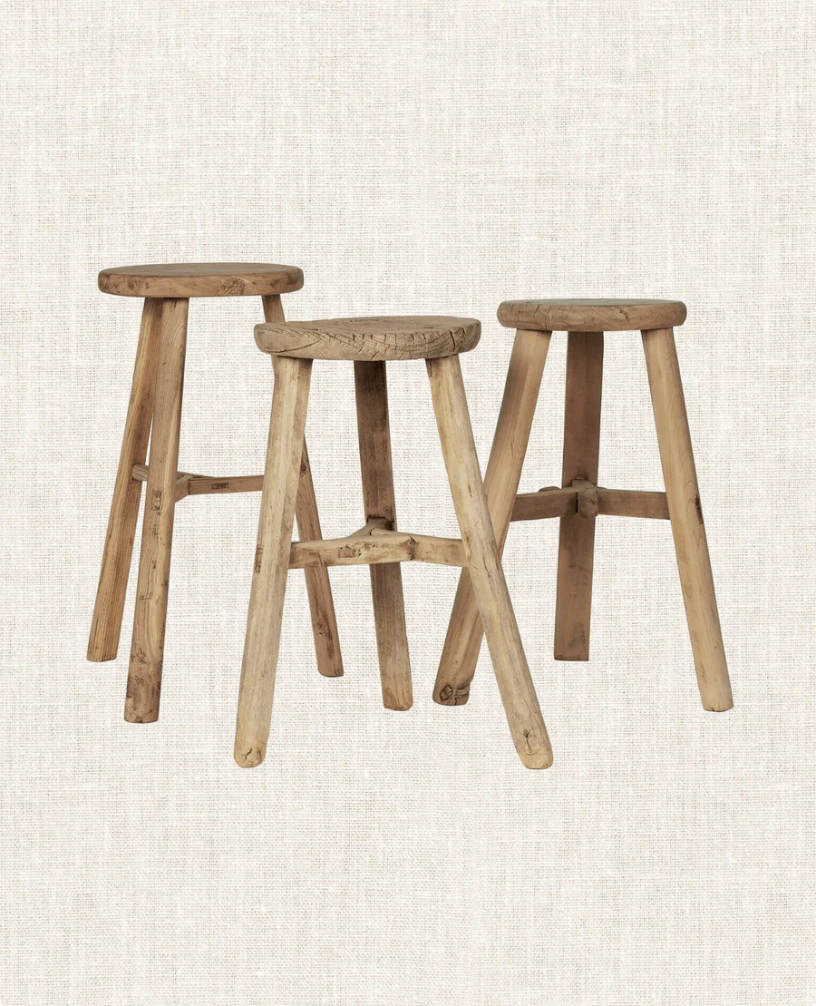 Vintage Round Elm Stool from China | Olive Ateliers