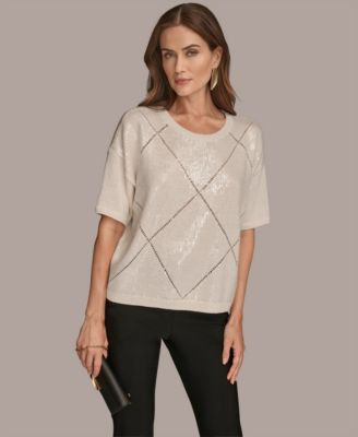 Women's Short Sleeve Sequin Sweater | Macy's