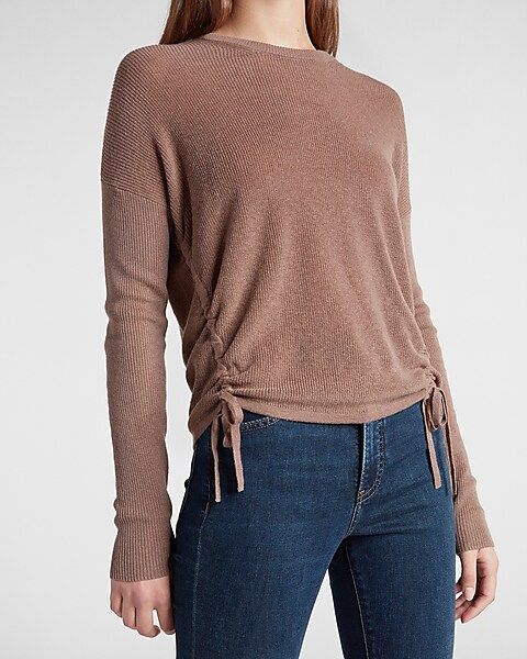 Ruched Side Tie Crew Neck Sweater | Express