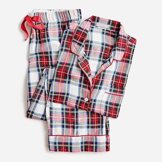 Long-sleeve flannel pajama set in Snowy Stewart tartan | J.Crew US