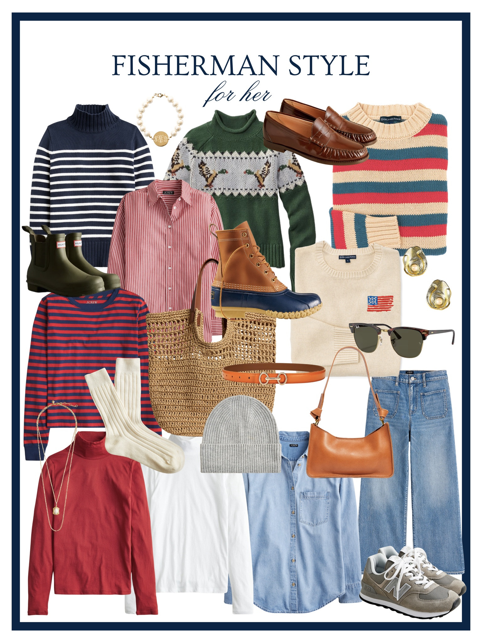 I heard fisherman style was trending on TikTok, and couldn’t help but feel inspired to curate the perfect style inspiration for this trend. 🎣 The perfect preppy, New England style inspiration. 

Fishermen aesthetic, preppy style, coastal style, east coast style, fisherman trend, cape cod outfits, coastal grandmother, nautical style  