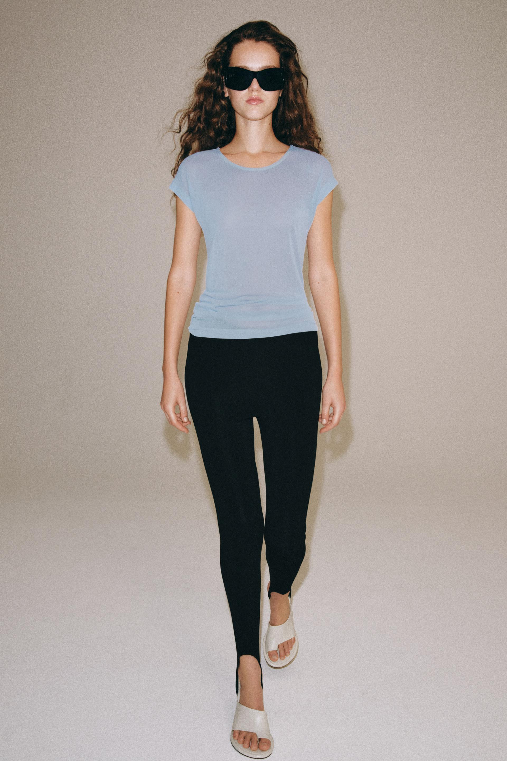Zara - Semi-Sheer T-Shirt - Light Blue - L - Woman | Zara US