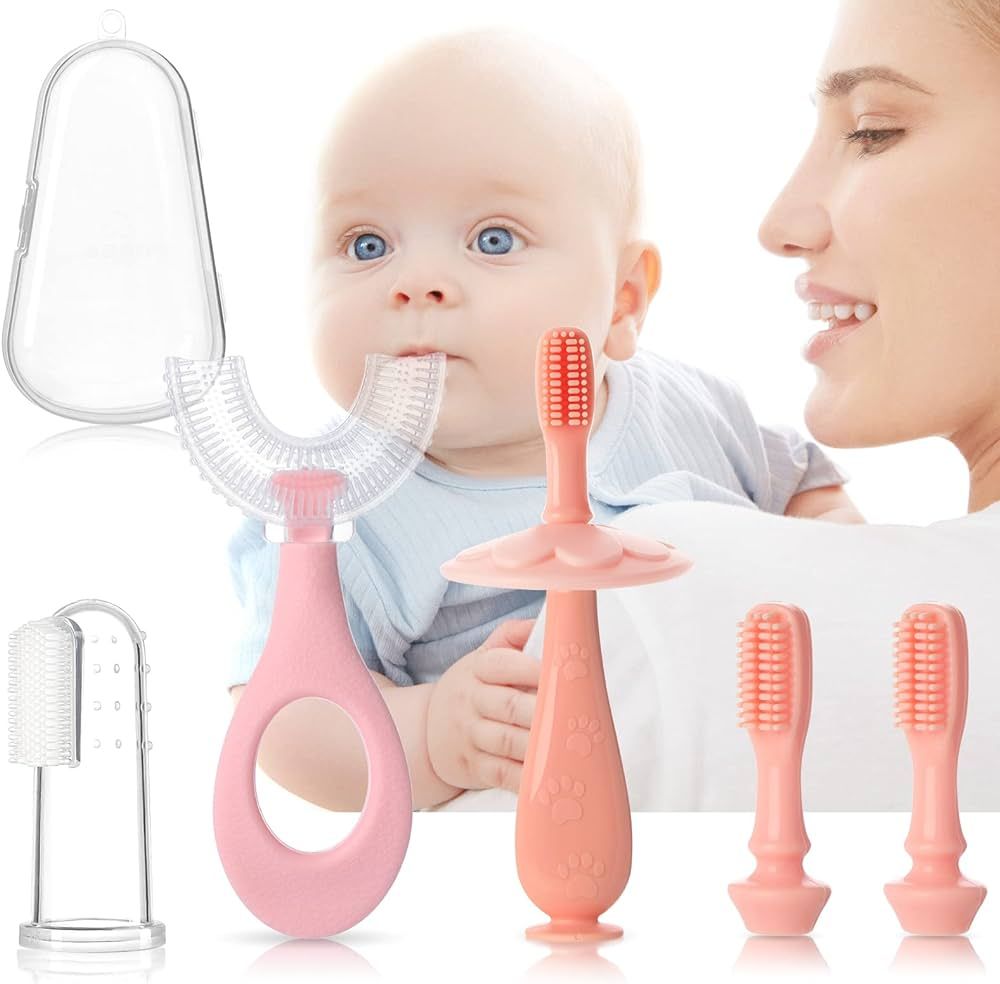 SYNPOS 6 in 1 Baby Infant Toothbrush Set Toddler Finger U-Shaped Toothbrush Training Tooth Brush ... | Amazon (US)