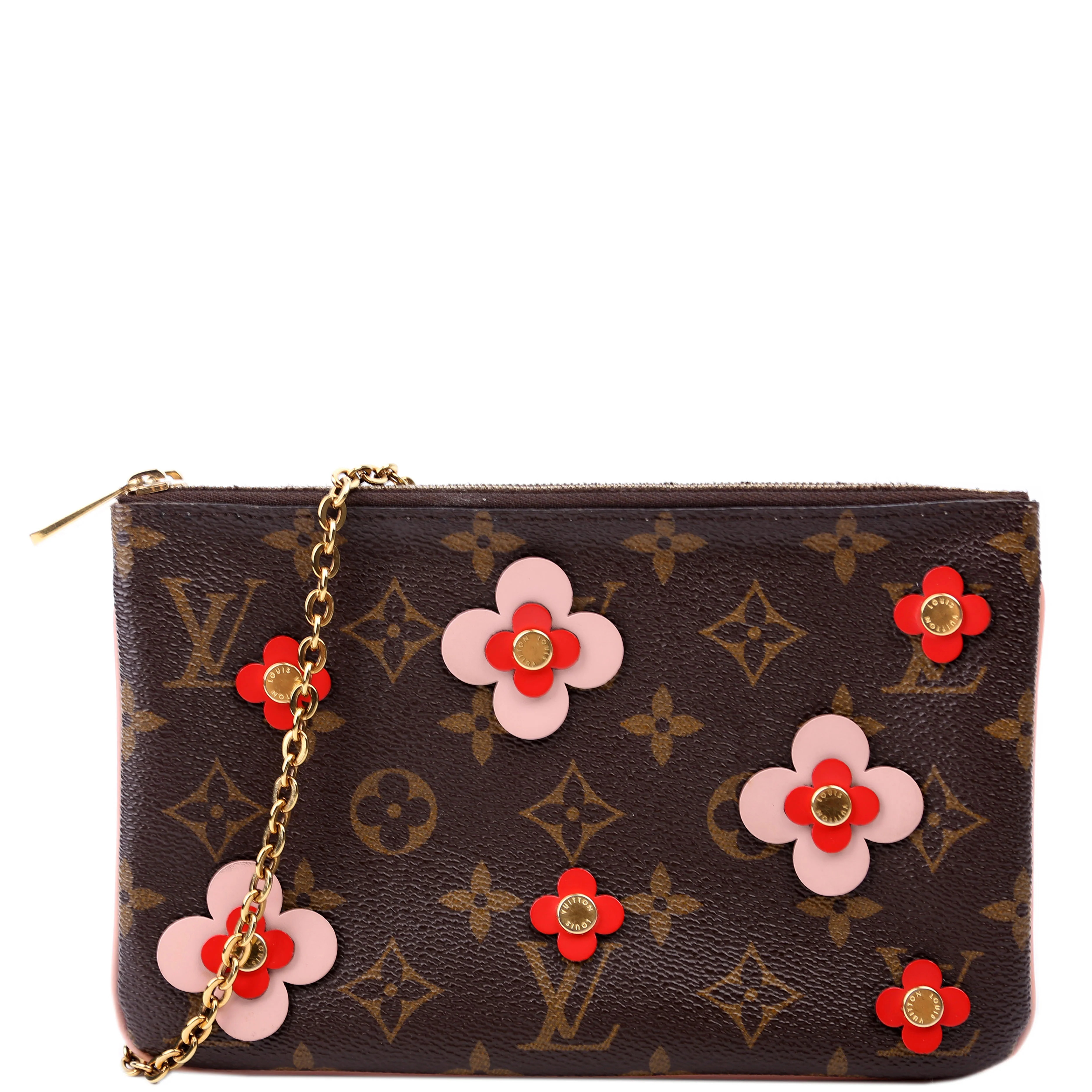 Double Zip Pochette Blooming Flowers Monogram | Keeks Designer Handbags