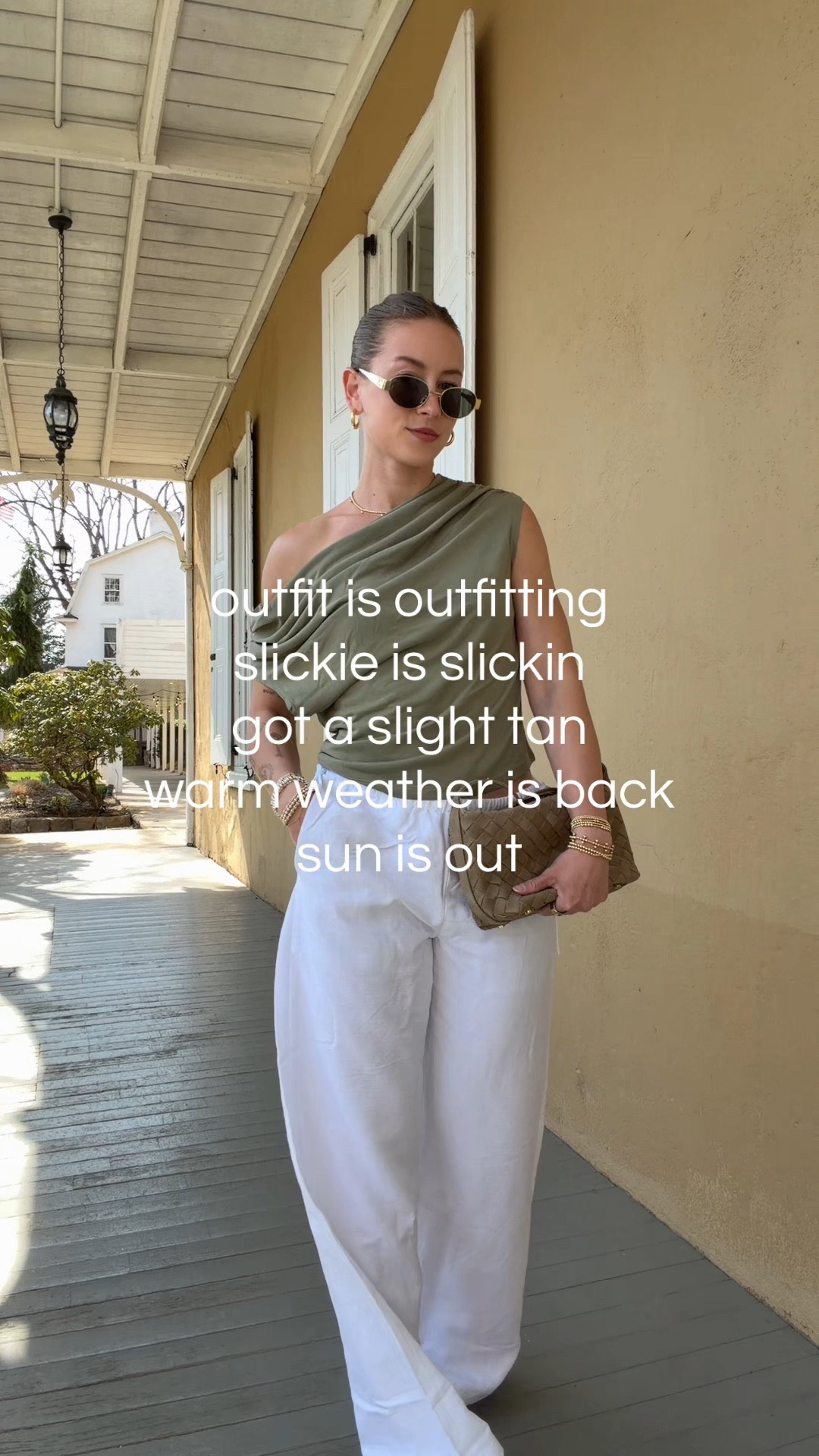 4/9/26 Casual Spring Outfit An easy spring-to-summer outfit 🤍 Wearing my Aritzia linen pants (size S) with my green Free People one-shoulder top — such a flattering, elevated basic. Paired with my TKEES nude flip-flops (the best neutral pair that goes with everything), my Celine sunglasses, and my Amazon suede woven bag. Simple, effortless, and perfect for warmer days. Everything is linked here ✨ 



#LTKSeasonal #LTKootd