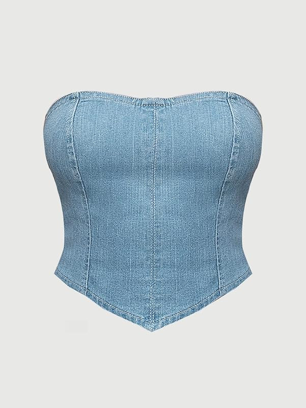 SOLY HUX Women's Denim Corset Top Sexy Crop Tops Tank Top Camisole Backless Off Shoulder Strapless S | Amazon (US)