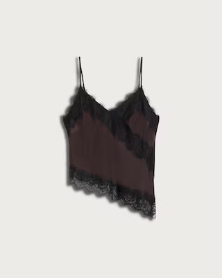 F&F Satin Lace Trim Asymmetric Hem Co-ord Cami Top in Chocolate | Tesco F&F