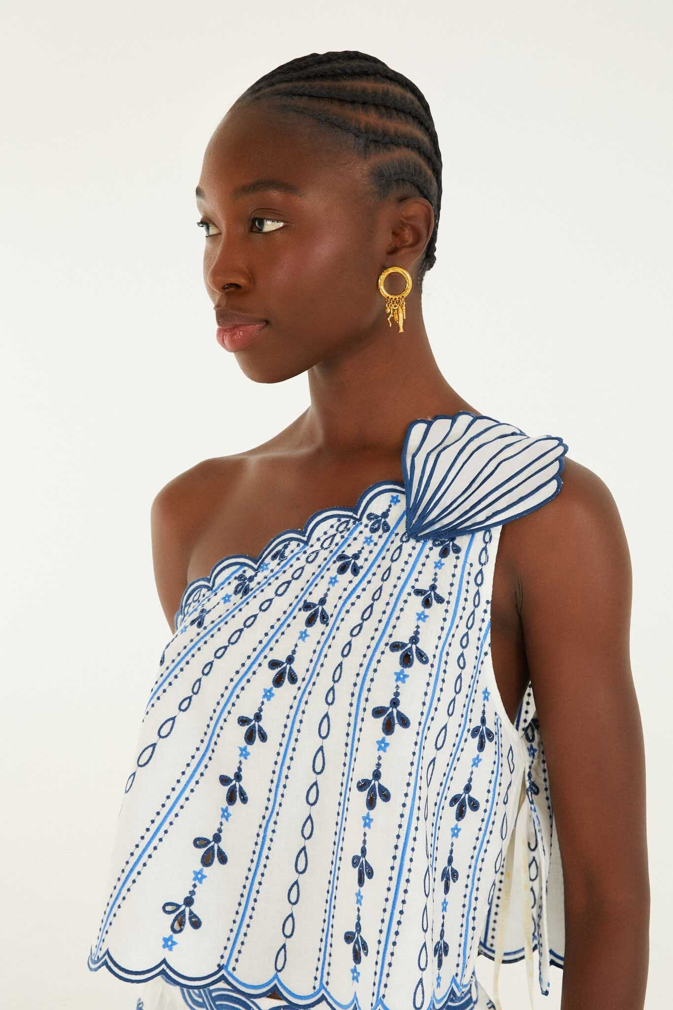 One Shoulder 3d Blouse With Embroidery | FARM Rio | FarmRio (US)