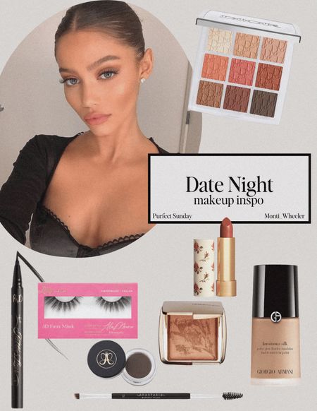 Date Night Makeup Inspo 

Lashes, bronzer, lipstick, foundation, eyeliner, eyeshadow, brows. Gucci, KVD, hourglass cosmetics, Dior 