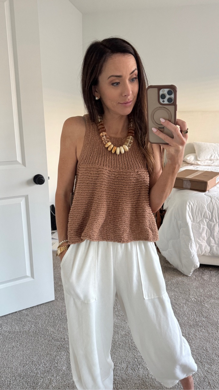 Love the earthy tone and texture of this sweater tank for summer, paired with my favorite statement necklace.

#LTKootd #LTKPetite #LTKSeasonal