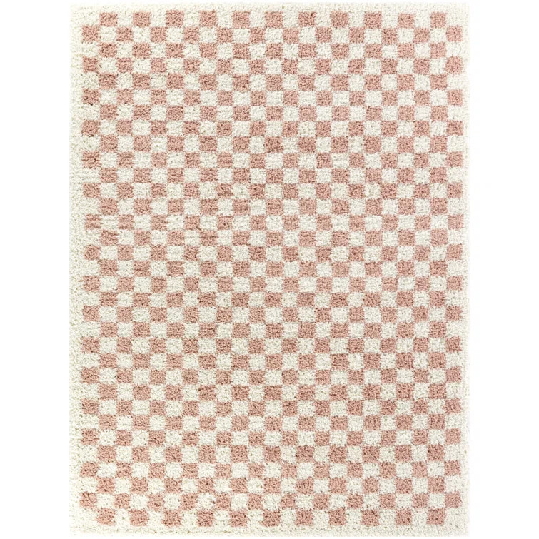 Walker Checkered Burnt Orange/Cream Shag Area Rug | Wayfair North America