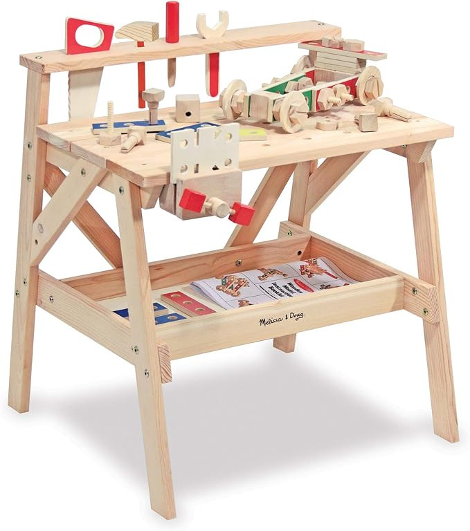 Melissa & Doug Solid Wood Project Workbench Play Building Set - STEAM Toy, Wooden Kids Work Bench... | Amazon (US)