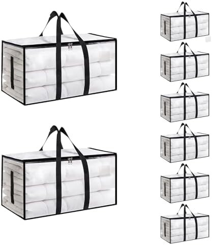 8 Pack-Extra Large Heavy Duty Moving Bags - Waterproof Storage Totes with Handles & Zippers, Fold... | Amazon (US)