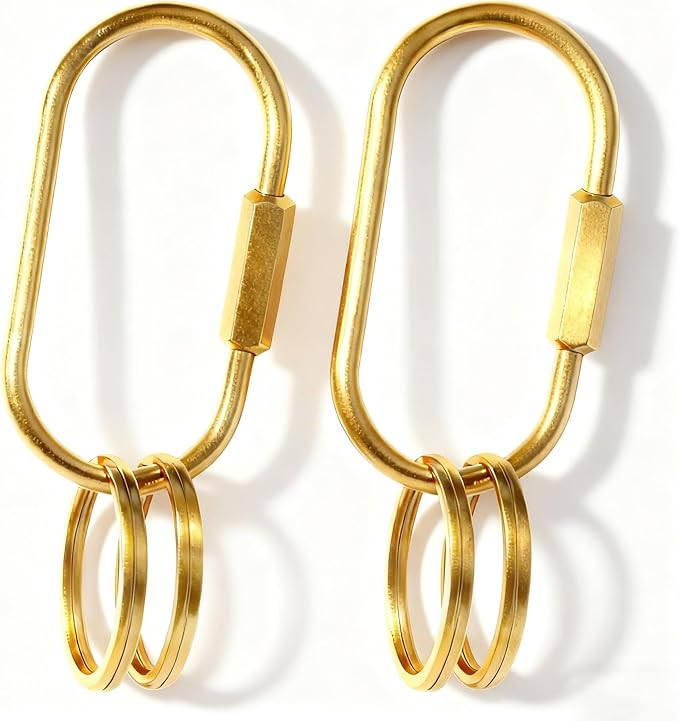 2 Pack Gold Carabiner Key Rings – Brass Clip with Screw Lock, Key Organizer with 4 Rings, Jewel... | Amazon (US)
