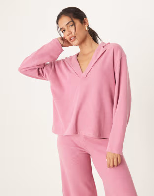 ASOS DESIGN Supersoft rugby collar long sleeve top in dusty pink | ASOS (Global)