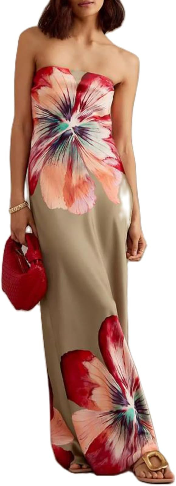 Women Floral Tube Maxi Dress with Scarf Y2k Strapless Backless Mesh Long Bodycon Dresses Formal C... | Amazon (US)