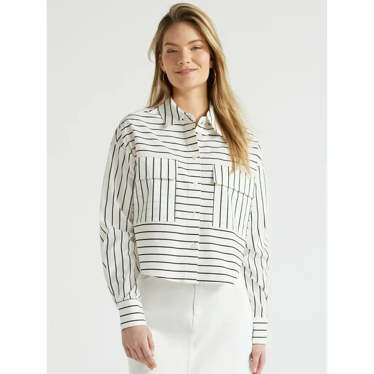 Scoop Women’s Crop Shirt, Sizes XS-XXL - Walmart.com | Walmart (US)