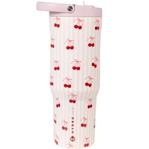 HydroJug Sport - Stainless Steel Tumbler with Straw, Vacuum Insulated, 32oz Leakproof Water Bottle, Ergonomic Design, Reusable, Dishwasher Safe, Rubber Base, Durable for Gym or Outdoors, Sweet Cherry | Amazon (US)