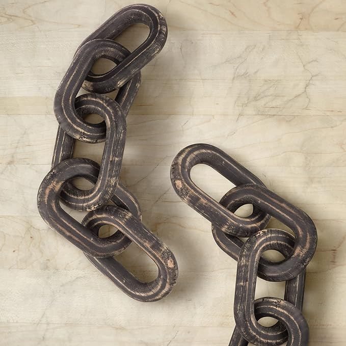 Dual Wood Chain Link Décor – Hand Crafted Natural Pine Wood, Set of 2 Wood Chain Links, Double... | Amazon (US)