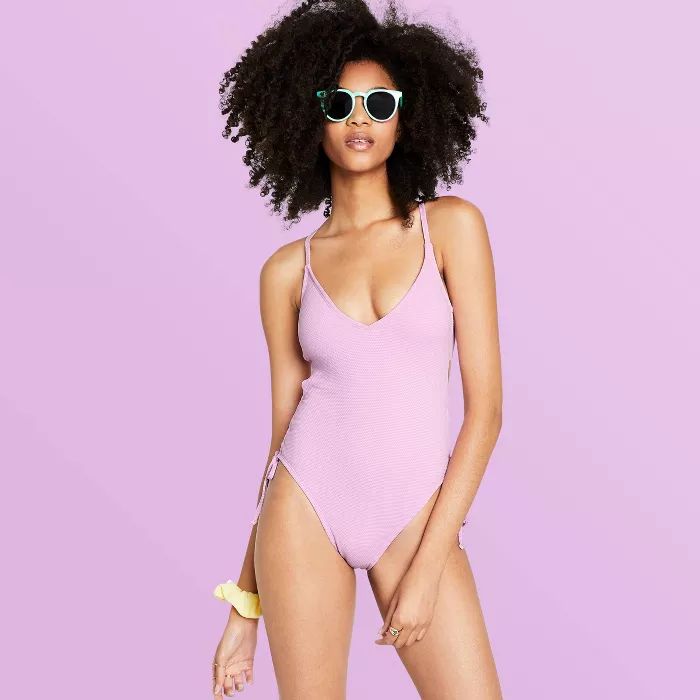 Women's Deep V-Neck Textured One Piece Swimsuit - Stoney Clover Lane x Target Lavender | Target
