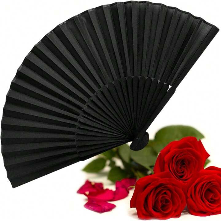 Black Classic Folding Hand Fan With Silk Fabric And Bamboo Ribs For Chinese/spanish Style, Suitab... | SHEIN